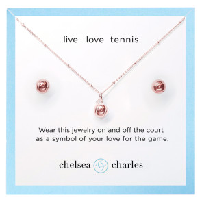 Tennis Ball Charm Necklace and Earrings Gift Set - Rose Gold